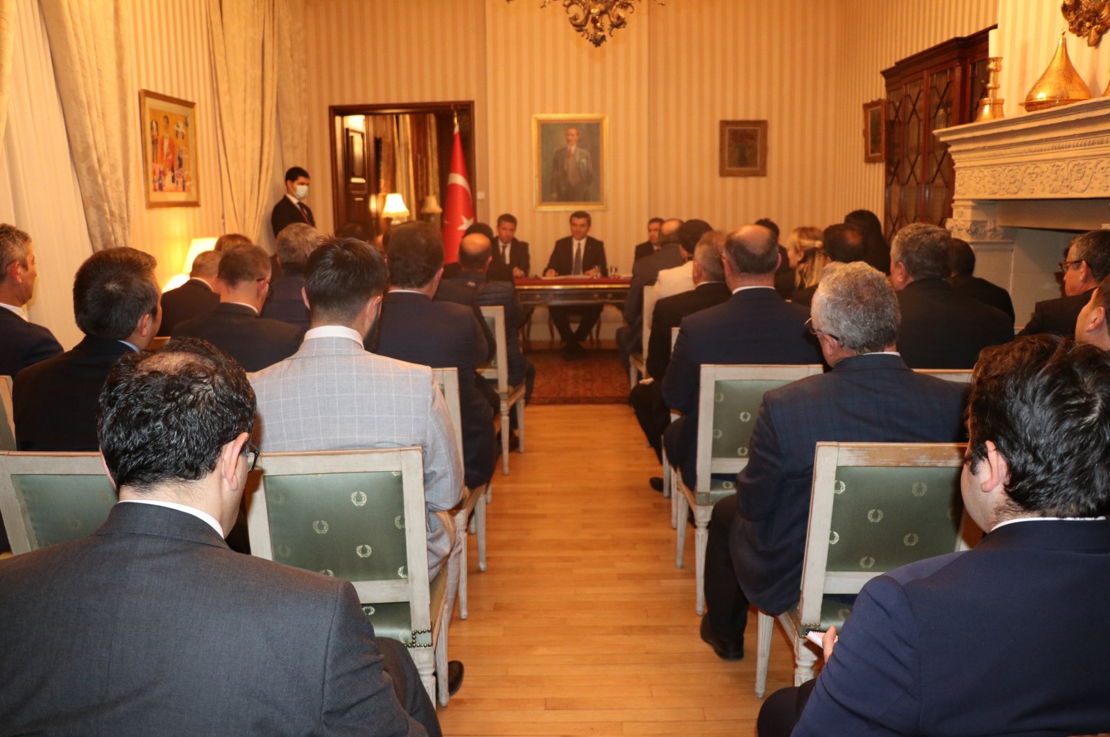 Turkey&#039;s Deputy Foreign Minister Yavuz Selim Kıran meets with representatives of Turkish nongovernmental organizations (NGOs) in Paris, the capital of France, Nov. 17, 2021. (AA Photo)