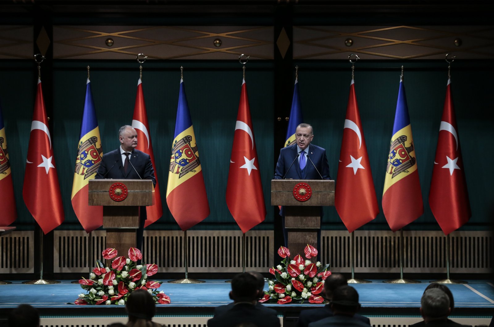 President Recep Tayyip Erdoğan holds a press conference with former Moldovian President Igor Dodon in Ankara, Turkey, Dec. 31, 2019. (AA Photo)