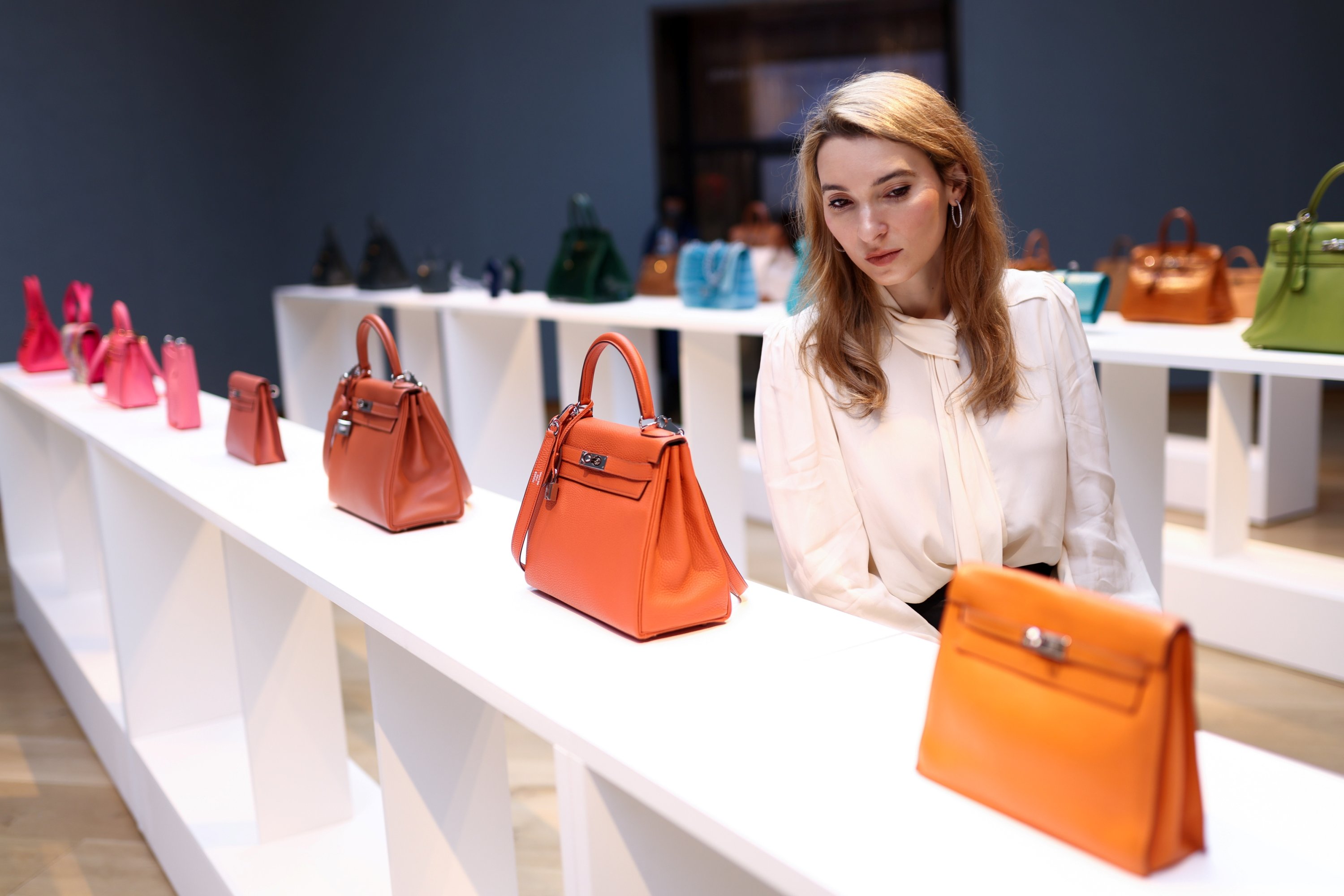 General view of items on display as part of "Handbags Online: The London Edit" at Christie's in London, Britain, Nov. 18, 2021. (REUTERS Photo)