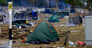 A view of a deserted migrants&#039; camp on the Belarusian-Polish border in the Grodno region on Nov. 19, 2021. (AA Photo)
