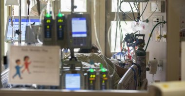A pregnant and intubated COVID-19 patient sits in the Surgical Intensive care unit (SICU) at St. Luke's Boise Medical Center in Boise, Idaho, U.S., Aug. 31, 2021. (AP File Photo)