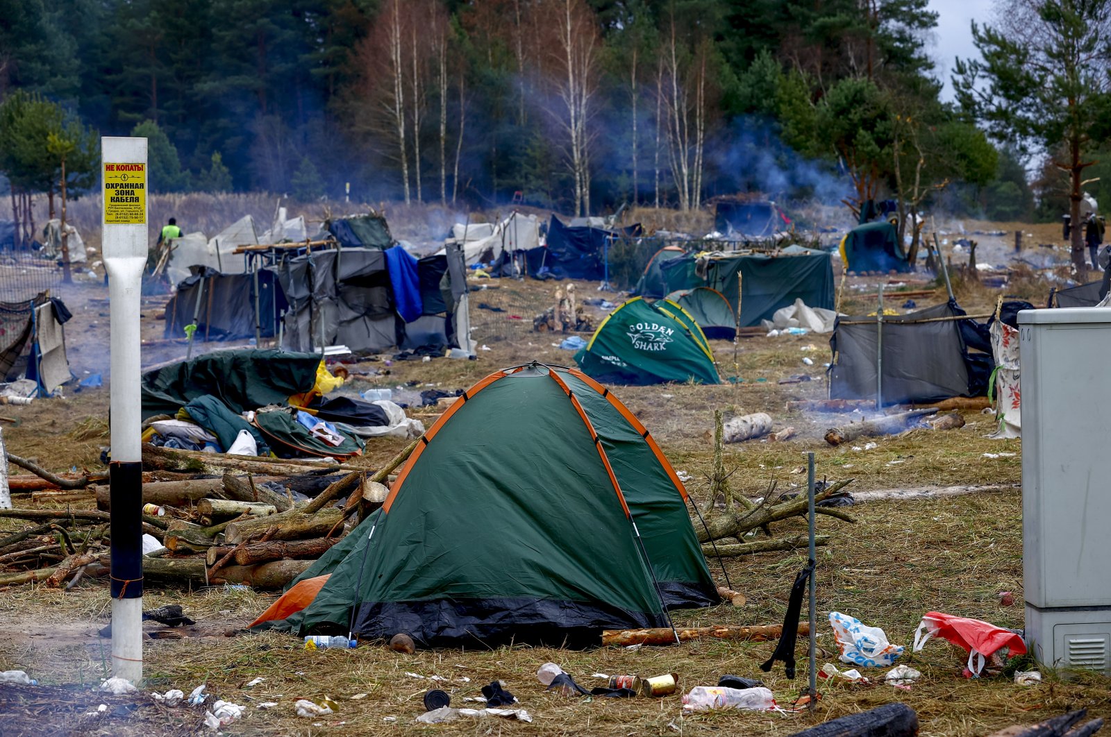 A view of a deserted migrants&#039; camp on the Belarusian-Polish border in the Grodno region on Nov. 19, 2021. (AA Photo)