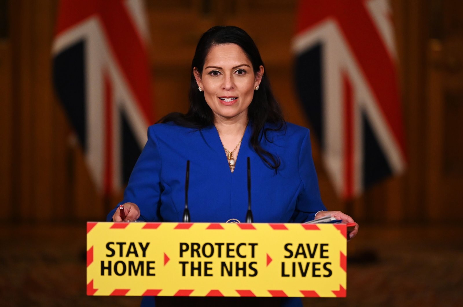 U.K. Home Secretary Priti Patel unveils a new U.S.-style digital visa regime at the country&#039;s borders in order to measure immigration levels in and out of the country, London, U.K., May 23, 2021. (AFP Photo)