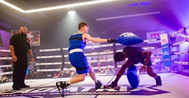 Fighters from Professional Pillow Fight Championship compete, in Delray Beach, Florida, U.S., Oct. 23, 2021. (Professional Pillow Fight Championship via Reuters)