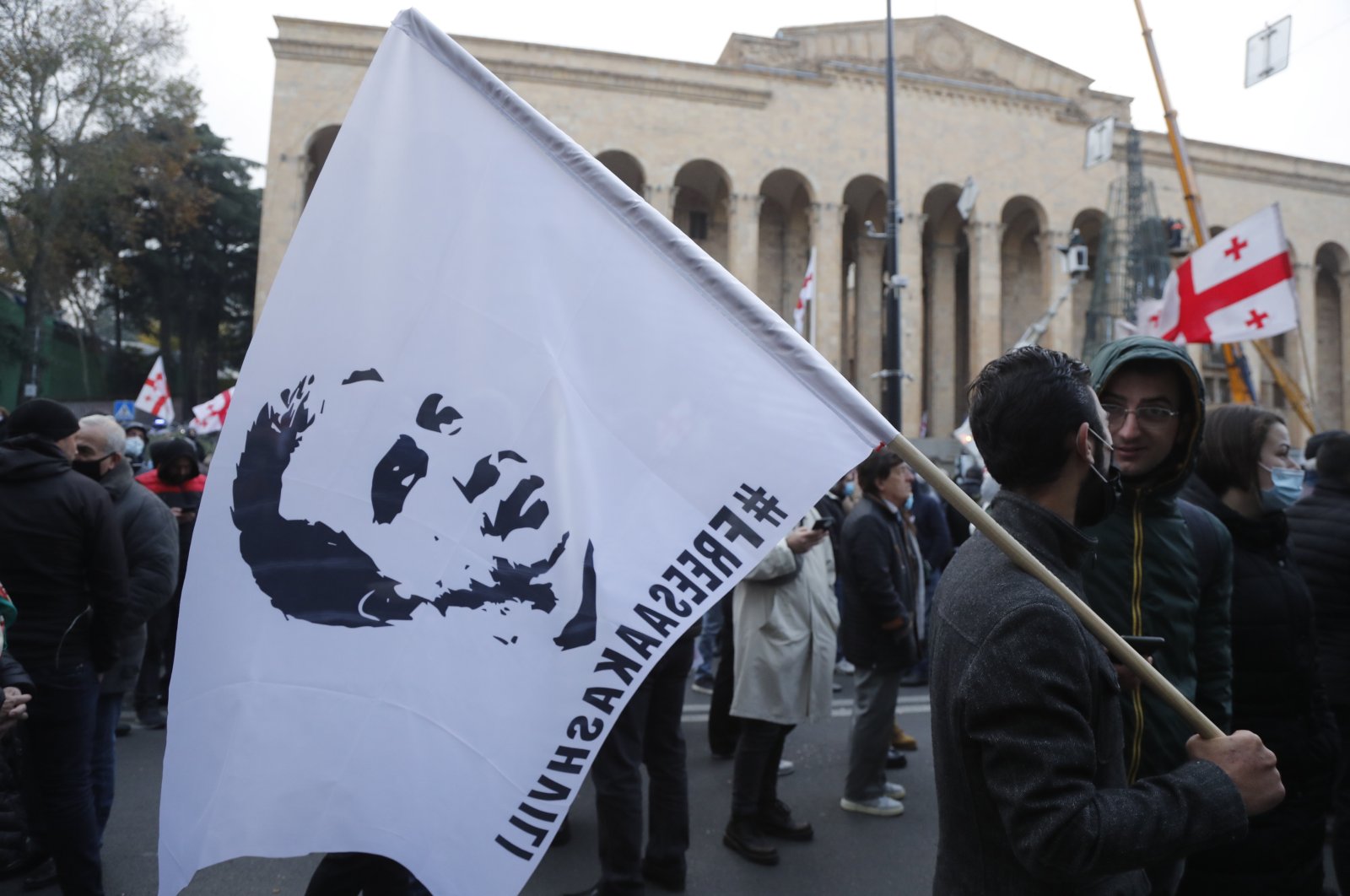 Participants of the &quot;United National Movement&quot; rally against the arrest of the former Georgian president Mikheil Saakashvili in Tbilisi, Georgia, Nov. 19, 2021. (EPA Photo)