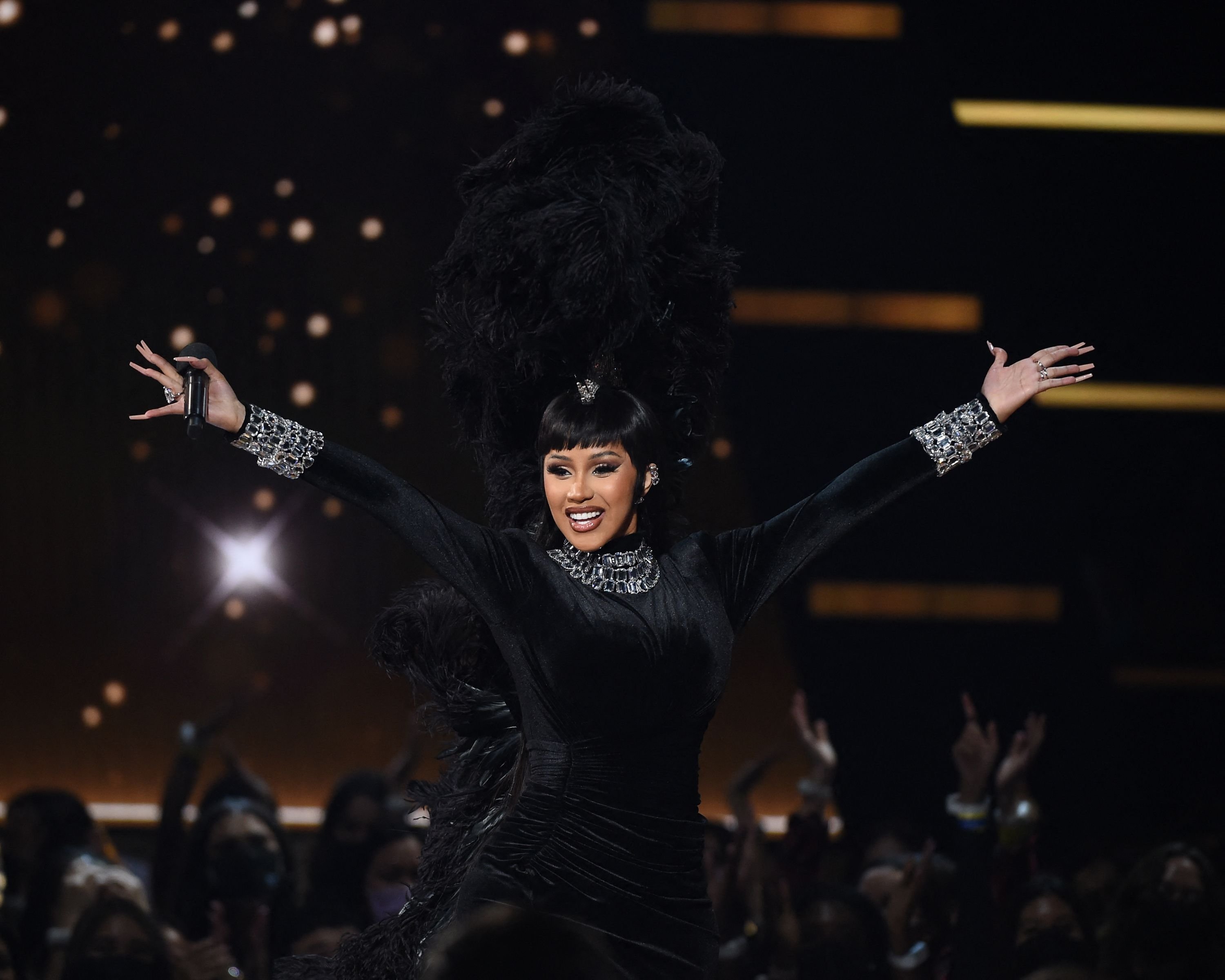 U.S. rapper Cardi B performing onstage during the 2021 American Music Awards at the Microsoft Theater in Los Angeles, U.S., Nov. 21, 2021. (AFP)