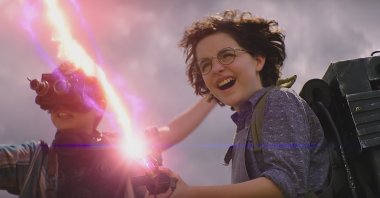 This image released by Sony Pictures shows Mckenna Grace and Logan Kim, left, in a scene from &quot;Ghostbusters: Afterlife.&quot; (AP)