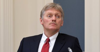 Kremlin spokesperson Dmitry Peskov attends a video conference with Russian President Vladimir Putin at a situation center in the Kremlin in Moscow, Russia, April 14, 2020. (Kremlin Pool Photo via AP, File)