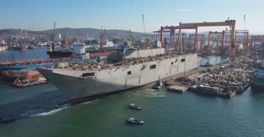 TCG Anadolu seen at the Sedef Shipyard in Tuzla, Istanbul, Turkey, Oct. 26, 2021. (DHA Photo)

