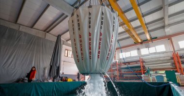 The water basket developed locally by a Turkish company can be seen in Antalya, Turkey, Nov. 23, 2021. (AA Photo)
