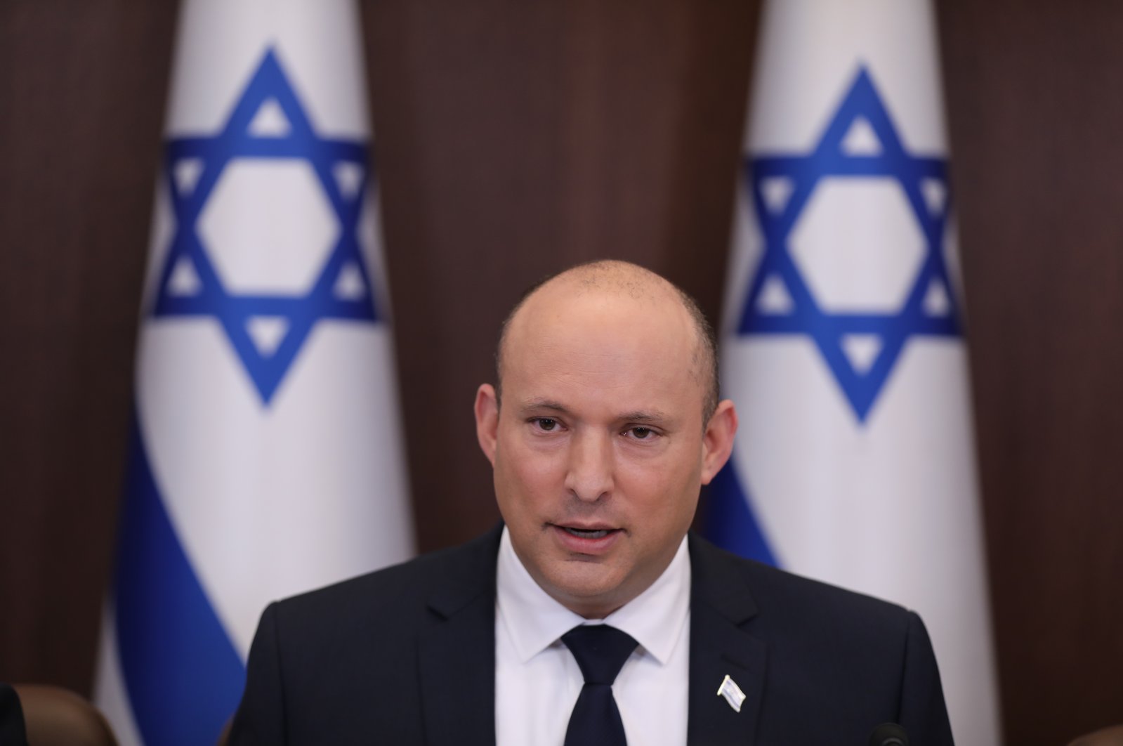 Israeli Prime Minister Naftali Bennett attends a cabinet meeting at the Prime minister&#039;s office in Jerusalem, Israel, Nov. 21, 2021. (EPA/ABIR SULTAN)