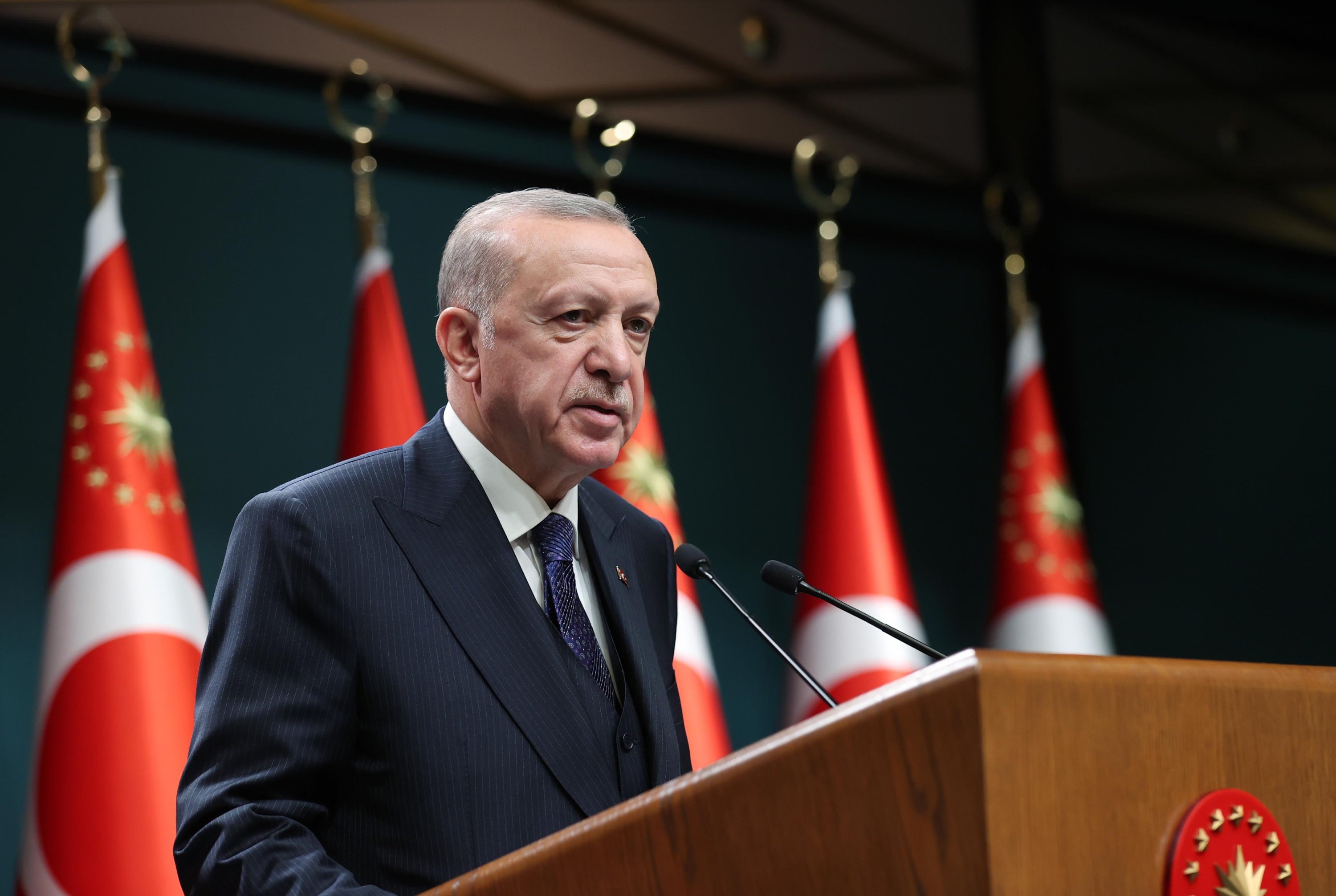 President Erdoğan speaks on stage, in Ankara, Turkey, Nov. 22, 2021. (AA Photo)