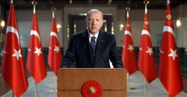 President Recep Tayyip Erdoğan speaks in a video message to the 37th Ministerial Session of the Standing Committee for Economic and Commercial Cooperation (COMCEC) of the Organization of Islamic Cooperation (OIC) in Istanbul, Turkey, Nov. 24, 2021. (DHA Photo)