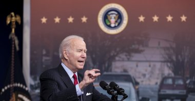 U.S. President Joe Biden announces a release of 50 million barrels from the Strategic Petroleum Reserve in the Eisenhower Executive Office Building in Washington, DC, U.S., Nov. 23, 2021. (EPA Photo)