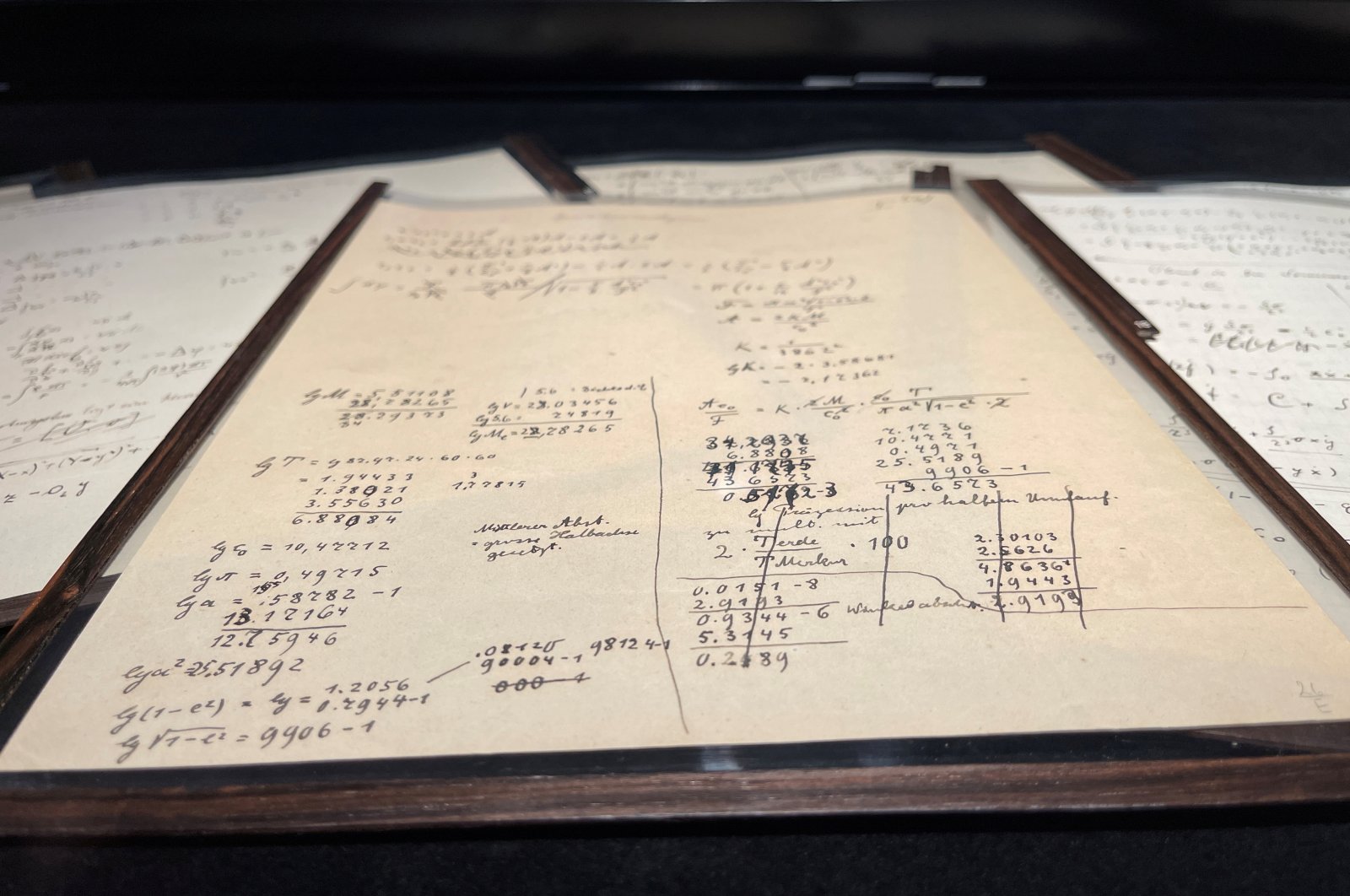 A page of the Einstein-Besso manuscript, a 54-page working manuscript written jointly by Albert Einstein and Michele Besso between June 1913 and early 1914, is displayed at Christie&#039;s auction house in Paris, France, Nov. 22, 2021. (Reuters Photo) 