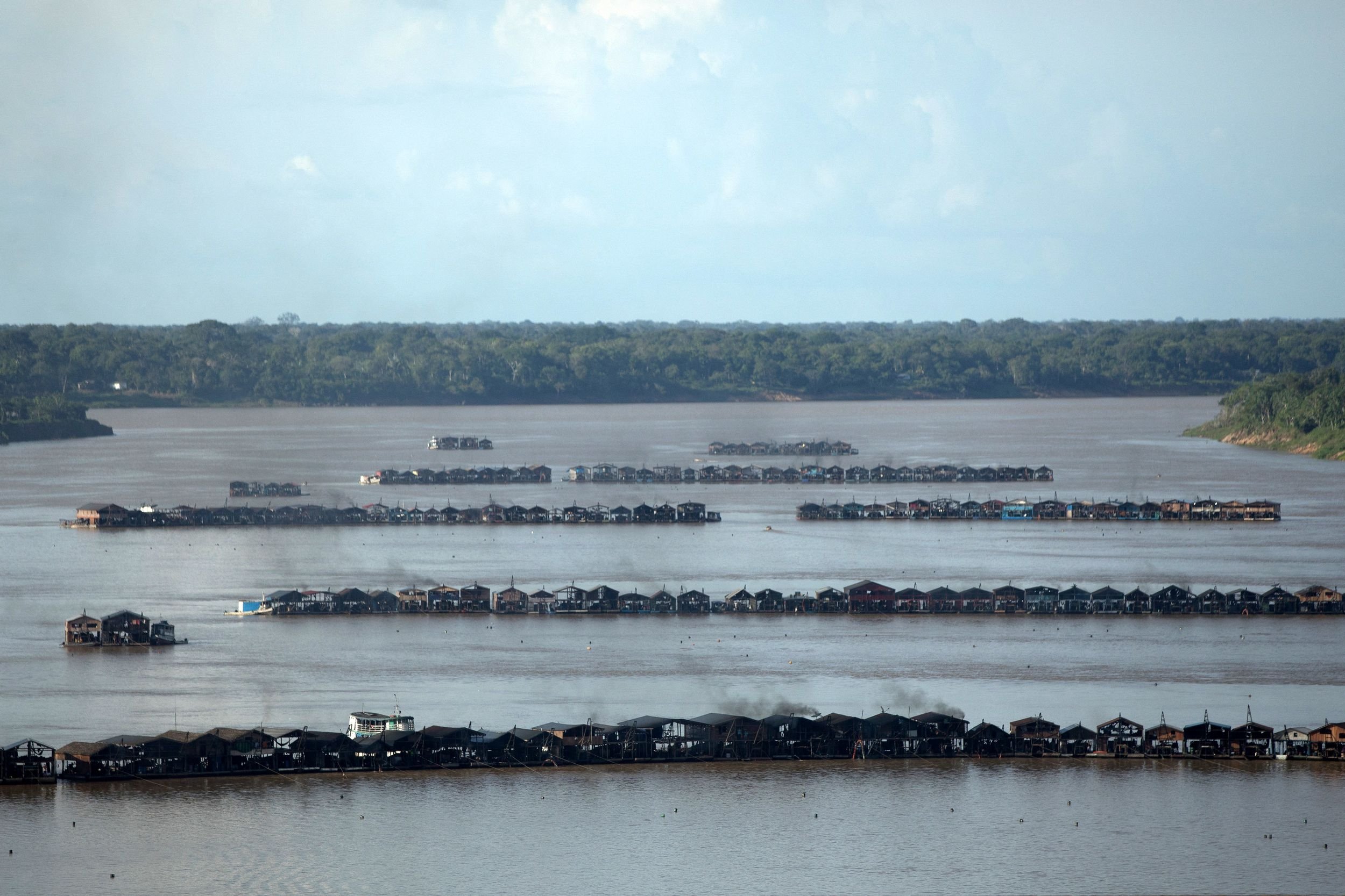 This handout photo released by Greenpeace shows accommodations and mining structures on the Madeira River near the Rosarinho community, in Autazes, Amazonas state, Brazil, Nov. 23, 2021. (AFP Photo)