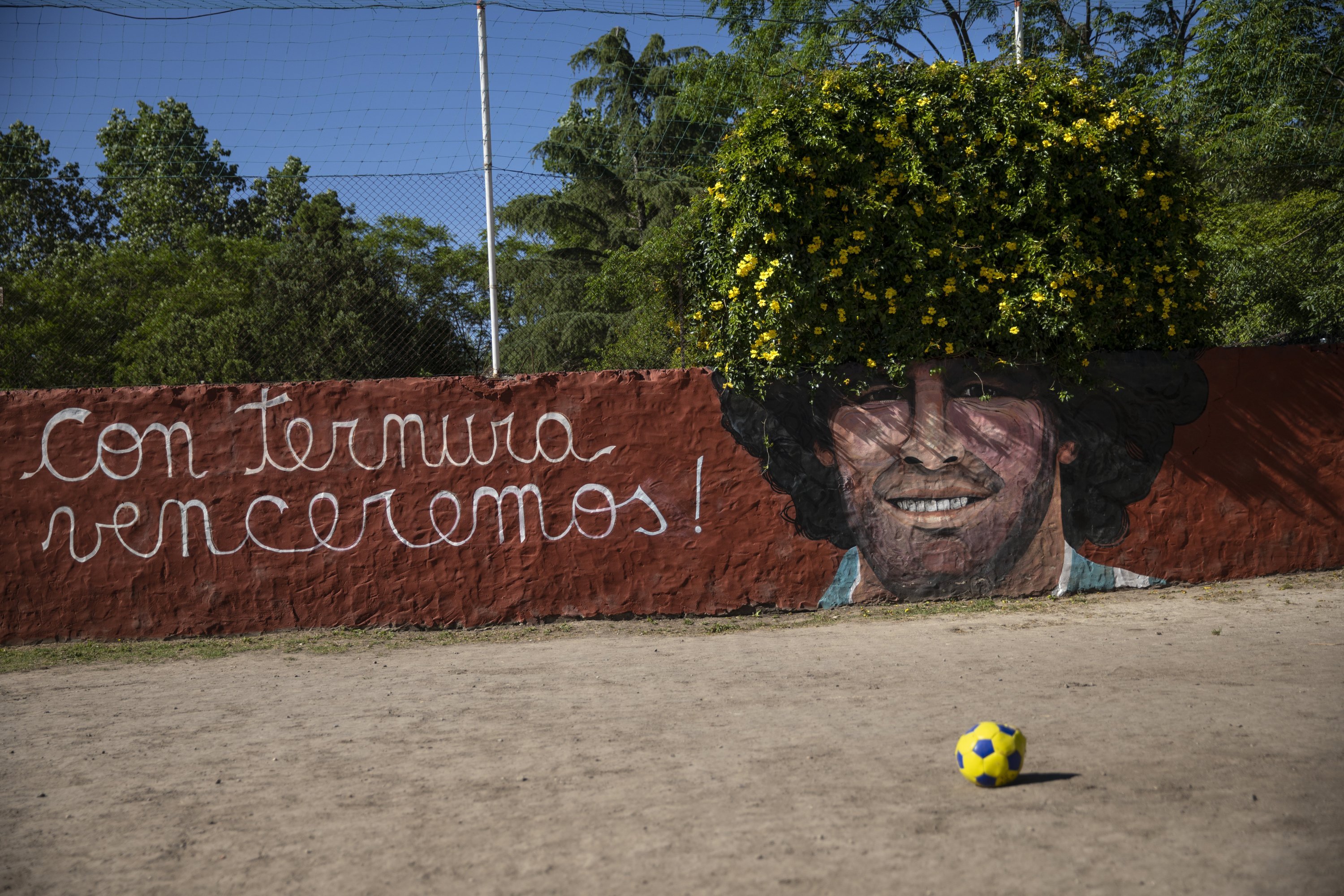 A mural depicting late Argentine football icon Diego Maradona is seen in Buenos Aires, Argentina, Nov. 24, 2021. (AP Photo)