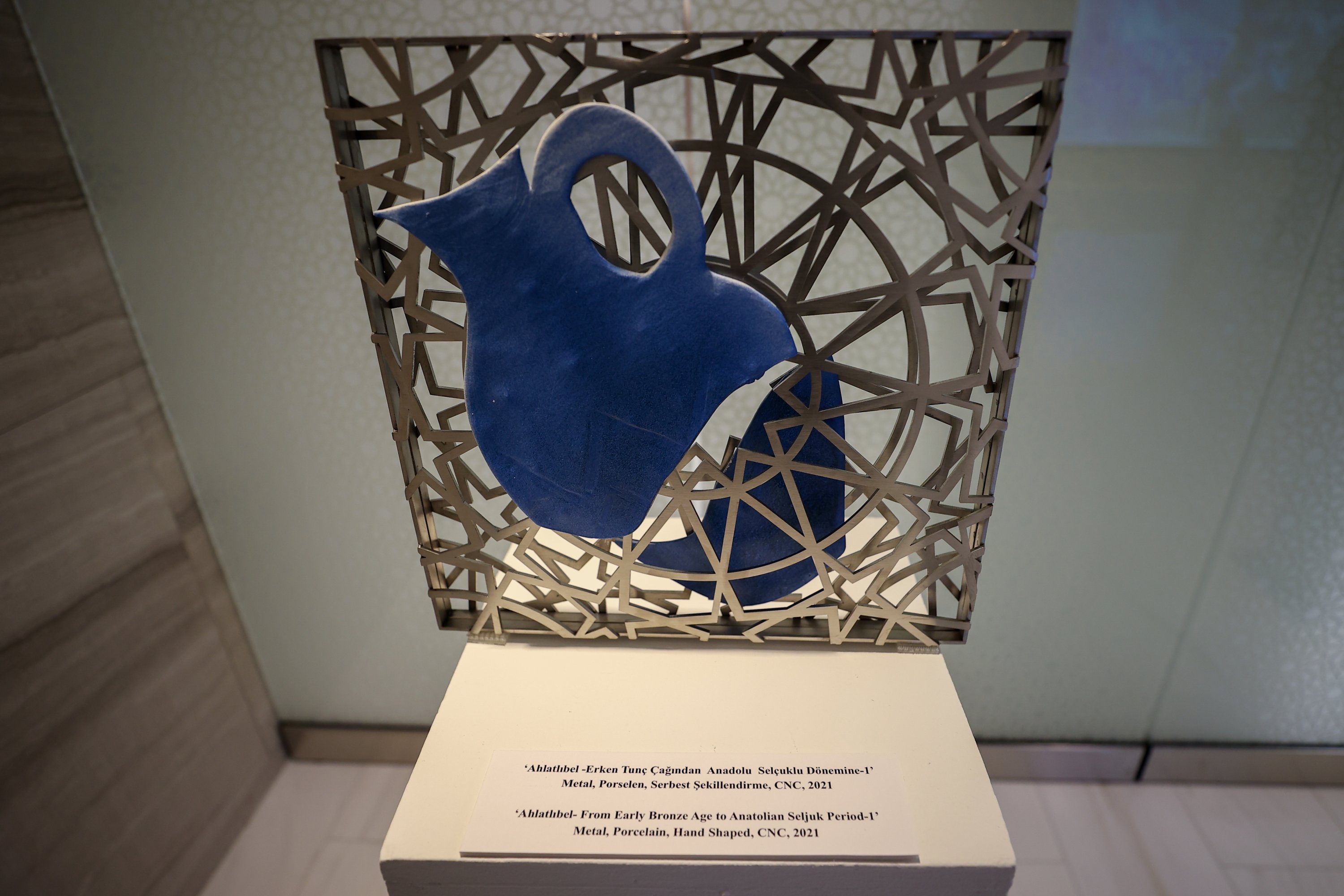 A ceramic work by artist Pınar Güzelgün Hangün on display at the "Beyond Layers" exhibition in Turkish House, New York, the U.S., Nov. 25, 2021. (AA Photo) 