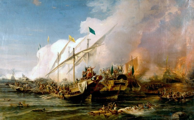 A painting depicts the Battle of Preveza. (Wikimedia)