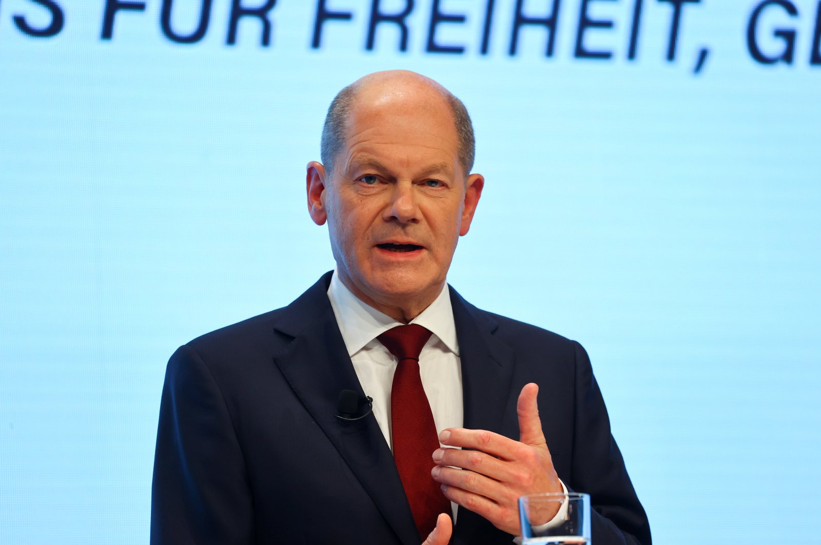 Social Democratic Party (SPD) top candidate for chancellor Olaf Scholz delivers a statement after the final round of coalition talks to form a new government, Berlin, Germany, Nov. 24, 2021. (Reuters Photo)