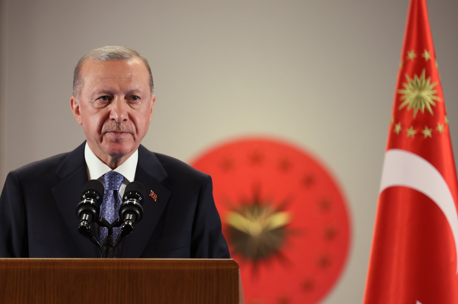 President Recep Tayyip Erdoğan is seen during an event marking Teachers&#039; Day at the presidential palace in Ankara, Turkey, Nov. 25, 2021 (AA Photo)