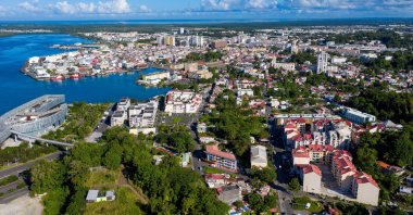 An aerial view of Pointe-a-Pitre downtown after violent demonstrations broke out over COVID-19 protocols, in Pointe-a-Pitre, Guadeloupe, Nov. 22, 2021.  (Reuters Photo)