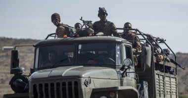 Ethiopian government soldiers ride in the back of a truck on a road near Agula, north of Mekele, in the Tigray region of northern Ethiopia, May 8, 2021. (AP File Photo)