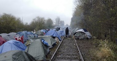 A makeshift migrant camp is set up in Calais, northern France, Nov. 27, 2021. (AP Photo)