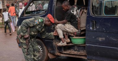 Soldiers check cars entering and leaving the town, the day after a rebel group raided the city of Bukavu, DR Congo, Nov. 4, 2021. (AFP Photo)
