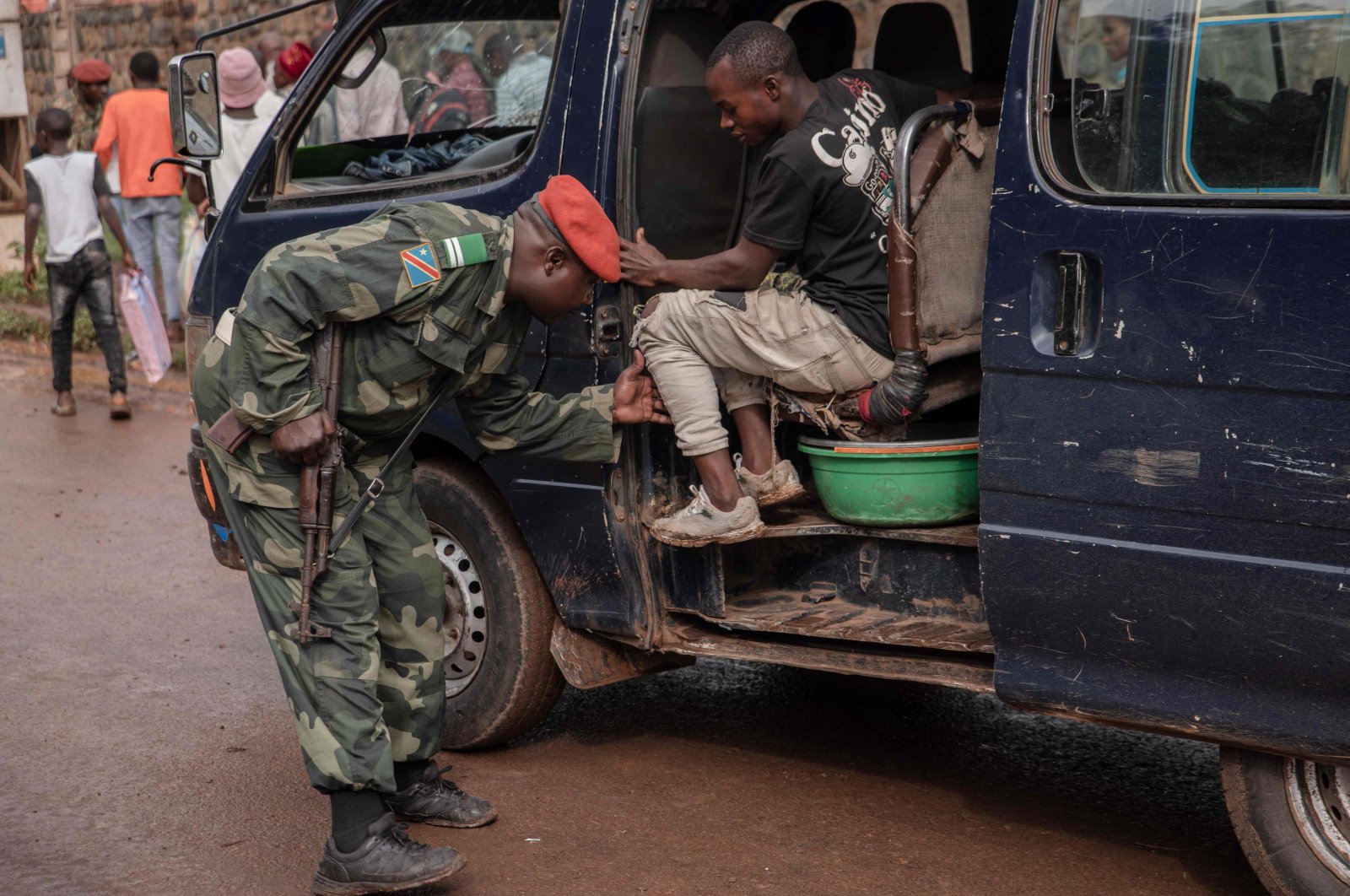 Soldiers check cars entering and leaving the town, the day after a rebel group raided the city of Bukavu, DR Congo, Nov. 4, 2021. (AFP Photo)