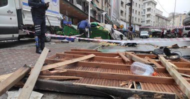 Pieces of a roof blown away by the storm, Esenyurt, Istanbul, Turkey, Nov. 29, 2021. (AA Photo)
