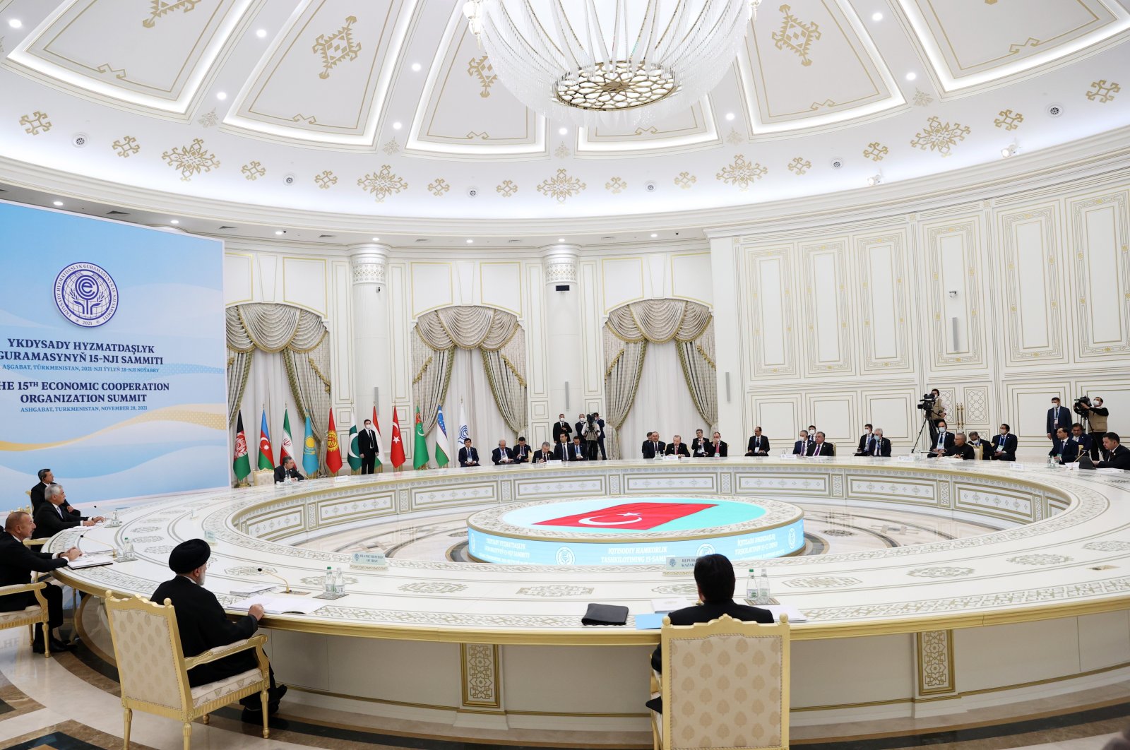President Recep Tayyip Erdoğan attends the ECO Summit in Ashgabat, Turkmenistan, Nov. 28, 2021. (IHA Photo)