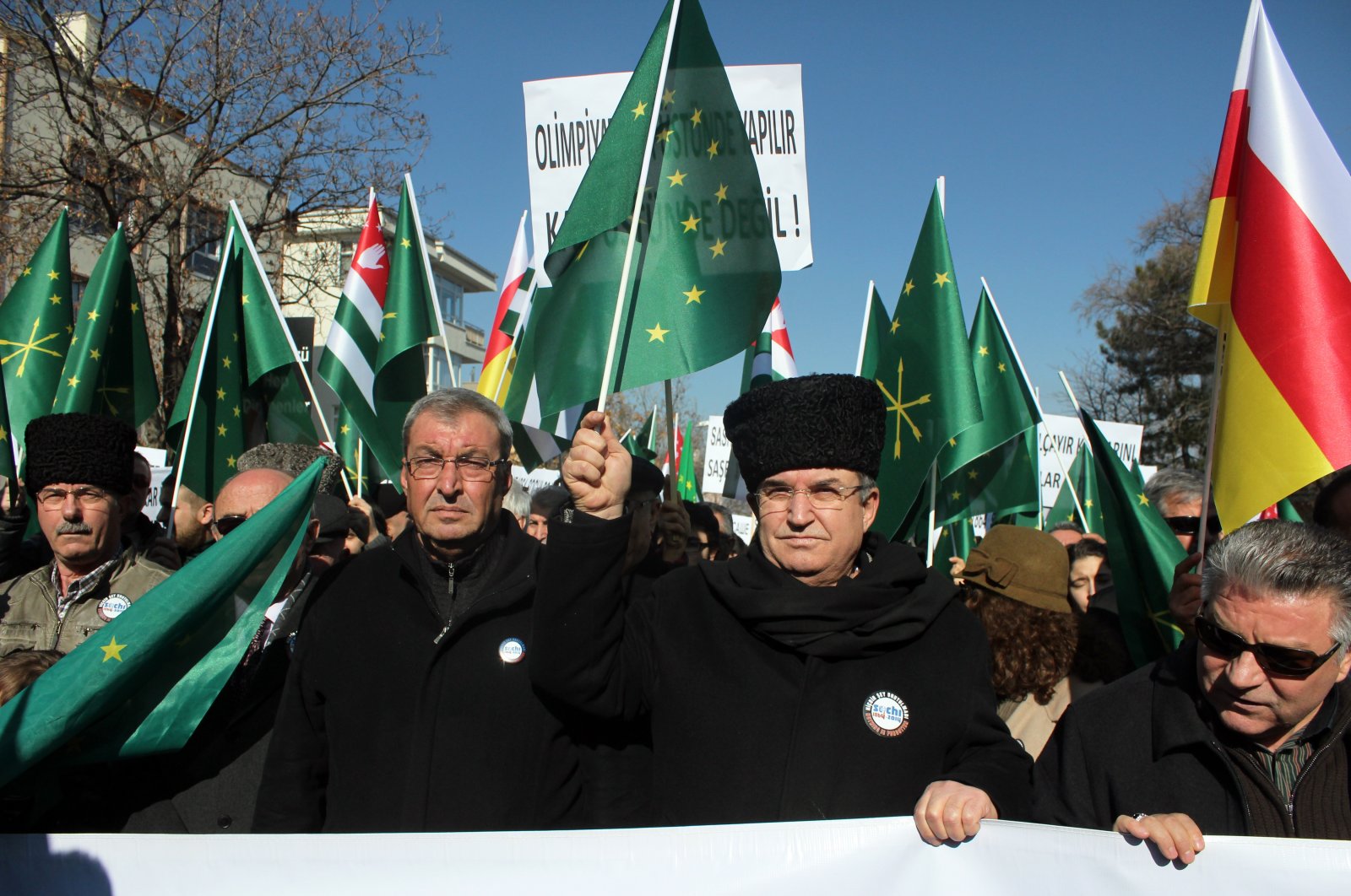 Circassians protest against the decision to make the Russian city of Sochi the home to the 2014 Winter Olympics, in the capital Ankara, Turkey, Feb. 1, 2014. (GETTY IMAGES)
