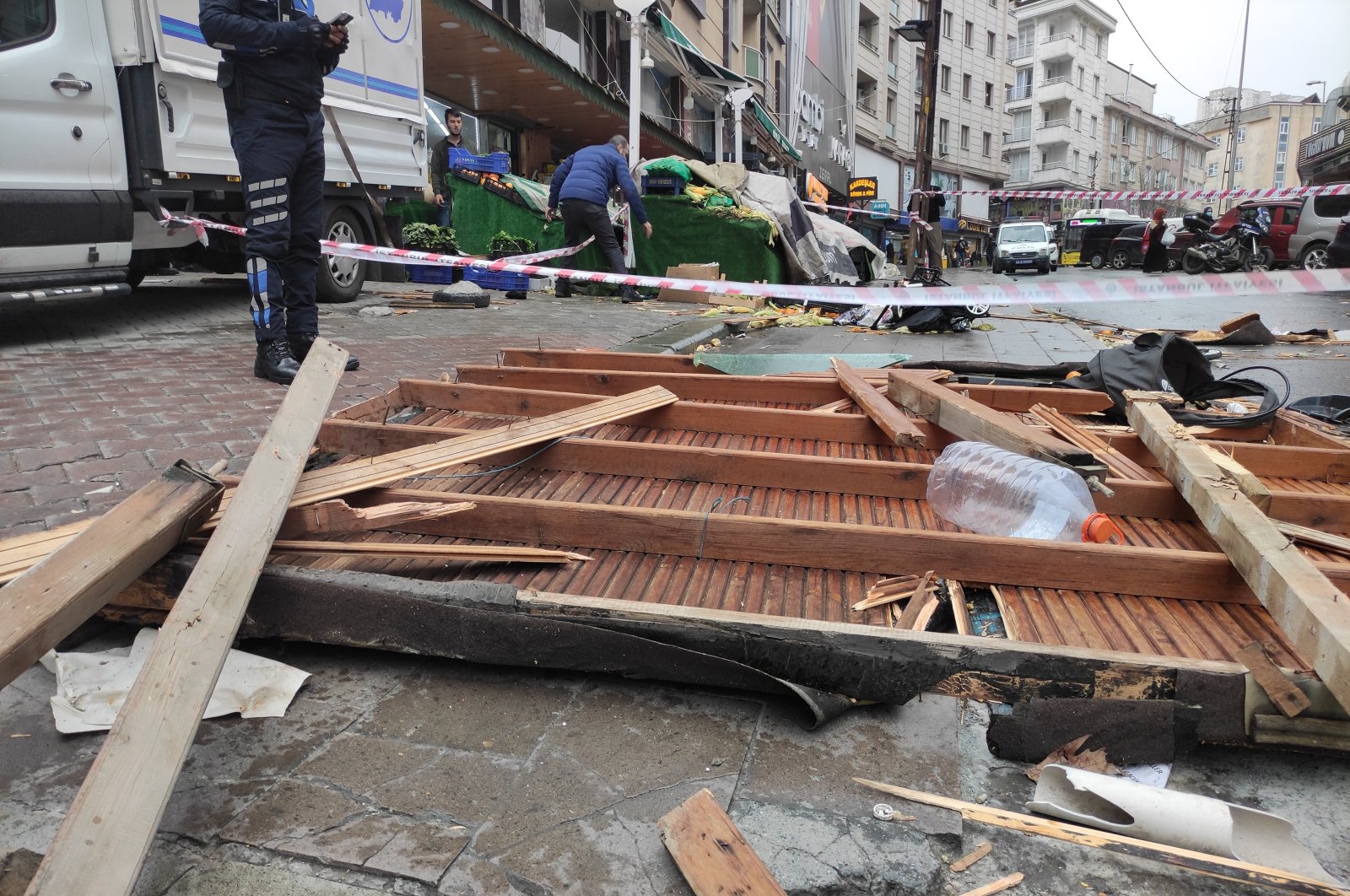 Pieces of a roof blown away by the storm, Esenyurt, Istanbul, Turkey, Nov. 29, 2021. (AA Photo)