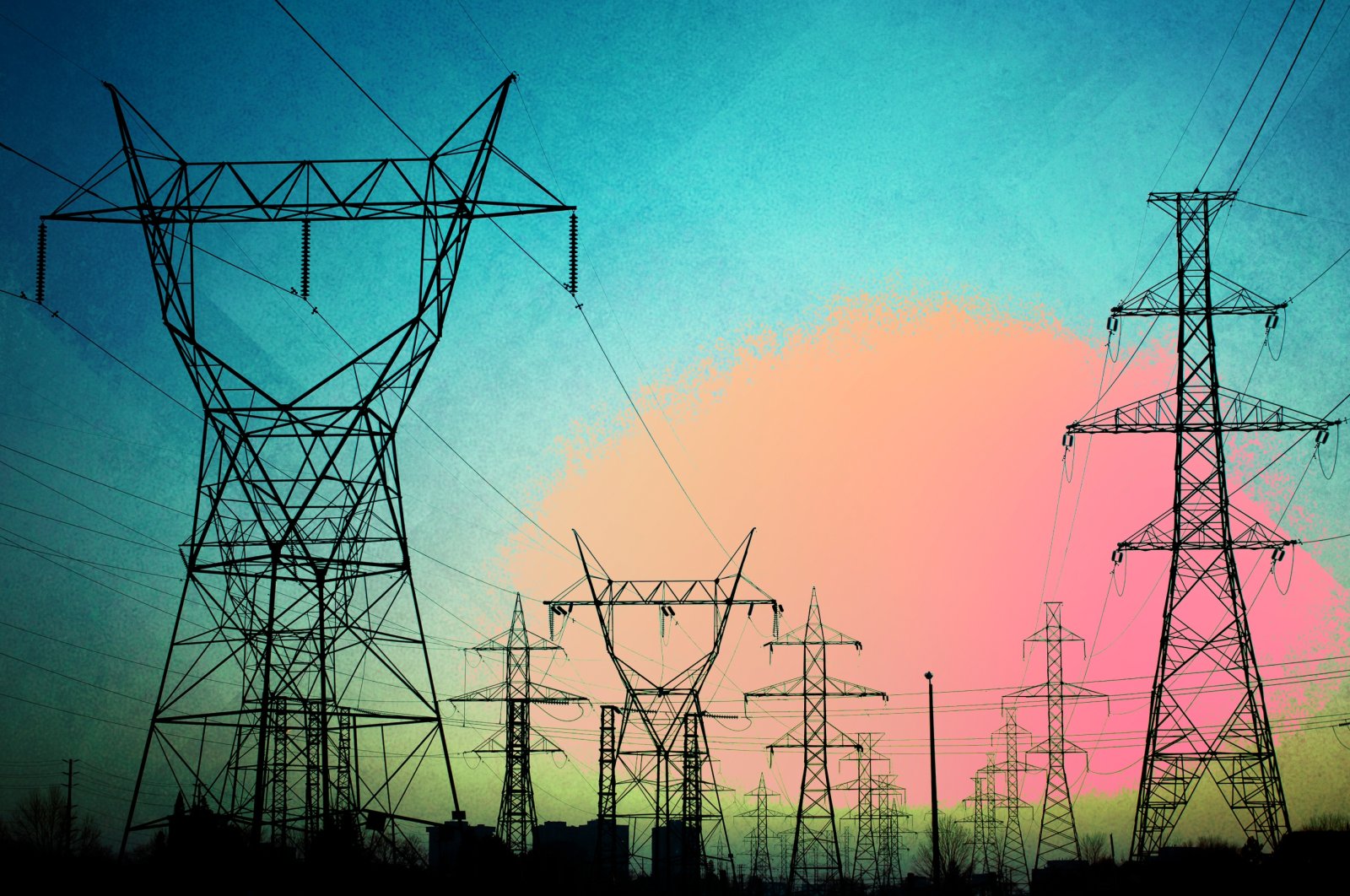 A photo illustration shows an electricity grid. (Shutterstock / Edited by Daily Sabah&#039;s Büşra Öztürk)
