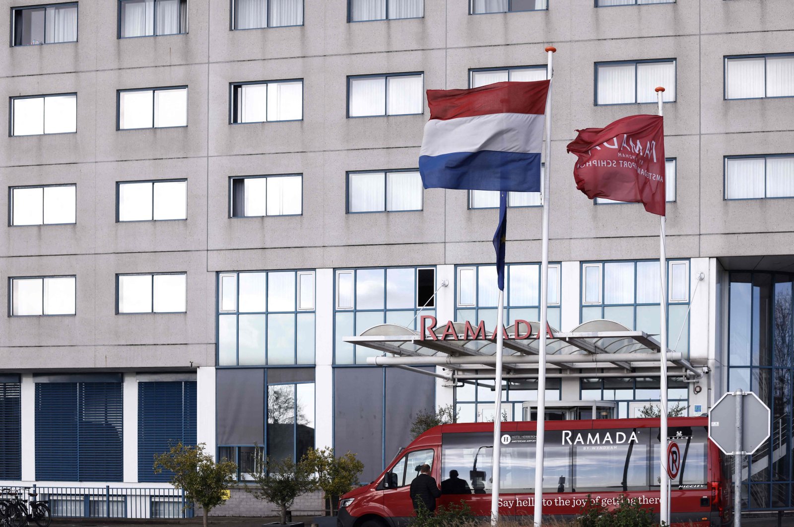 This photograph taken near Schiphol airport shows the Ramada Hotel where Dutch authorities have isolated 61 passengers who tested positive after arriving on two flights from South Africa, Badhoevedorp, Netherlands, Nov. 29, 2021. (AFP Photo)