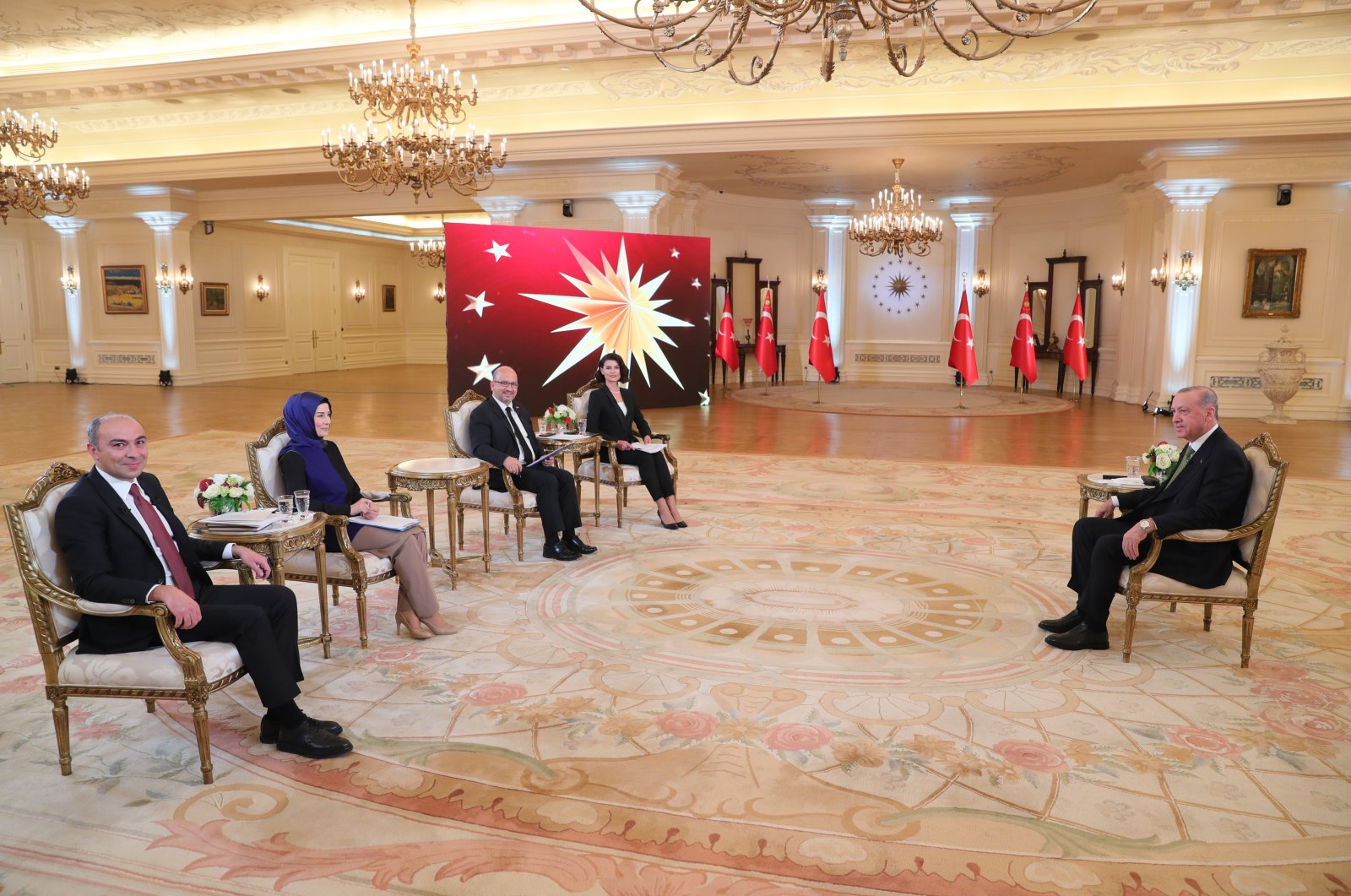 President Erdoğan speaking at a special interview for the state broadcaster TRT at the Presidential Complex in Ankara, Turkey, Nov. 30, 2021. (AA Photo)