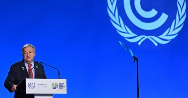 United Nations (UN) Secretary-General Antonio Guterres speaks during a plenary session at the COP26 U.N. Climate Change Conference in Glasgow, Scotland, Nov. 11, 2021. (AFP Photo)