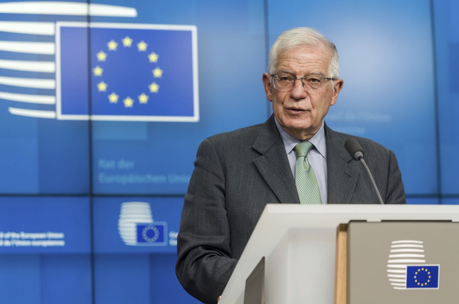 European Union Foreign Policy Chief Josep Borrell speaks during a media conference after a round table meeting of the Eastern Partnership at the European Council building in Brussels, Belgium, Nov. 15, 2021. (AP File Photo)