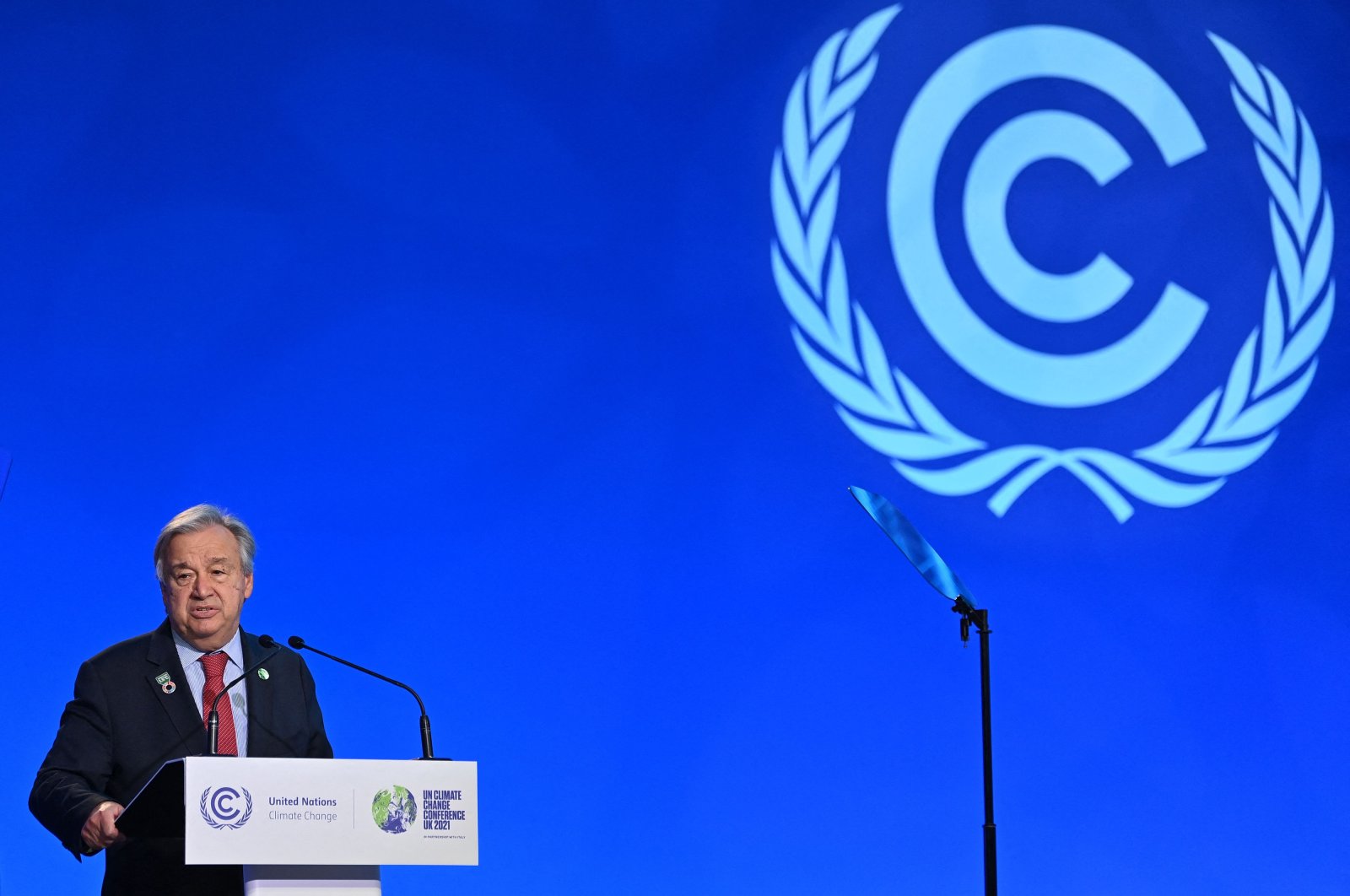 United Nations (UN) Secretary-General Antonio Guterres speaks during a plenary session at the COP26 U.N. Climate Change Conference in Glasgow, Scotland, Nov. 11, 2021. (AFP Photo)