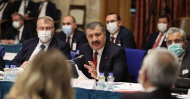 Health Minister Fahrettin Koca speaks with representatives from Parliament, in Ankara, Turkey, Nov. 25, 2021. (AA Photo)