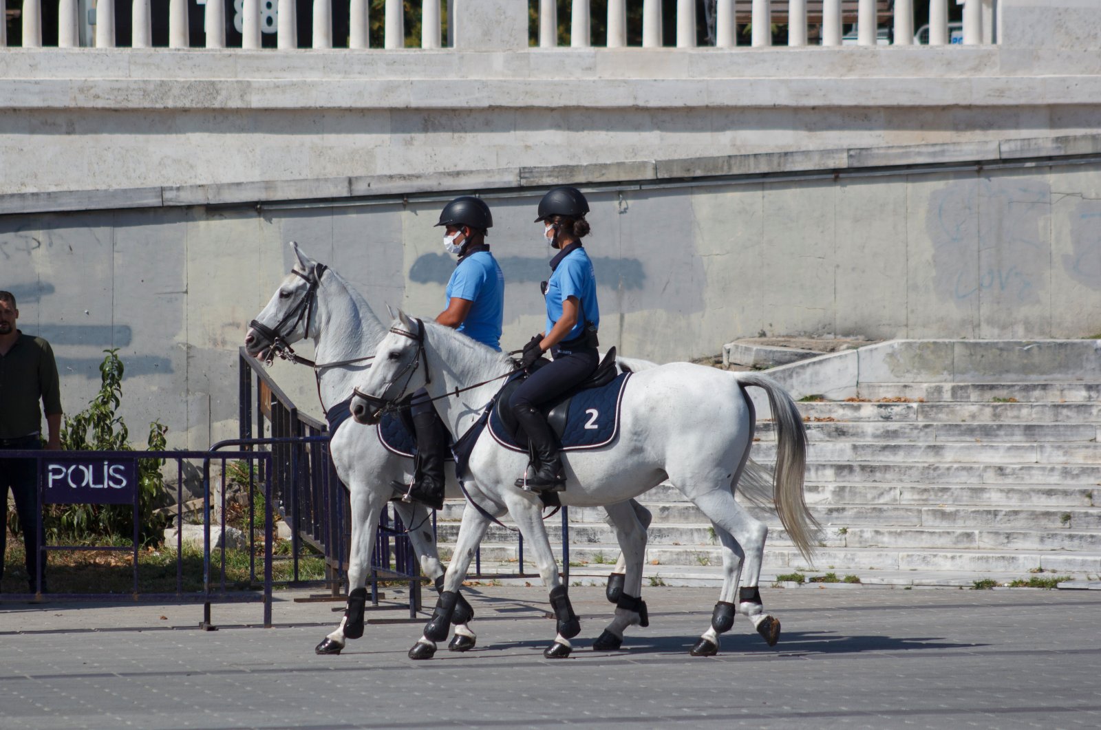 Mounted municipal police officers patrol on horseback Taksim Square, Istanbul, Turkery, July 28, 2021. (Shutterstock Photo)