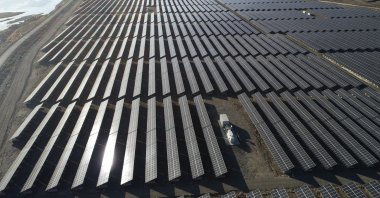 Solar panels are seen at a hybrid solar power plant in the eastern province of Bingöl, Turkey, Nov. 9, 2021. (AA Photo)