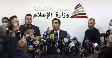 Lebanon&#039;s Information Minister George Kordahi speaks during a press conference to announce his resignation at the Ministry of Information in Beirut, Lebanon, Dec. 3, 2021. (AP Photo)