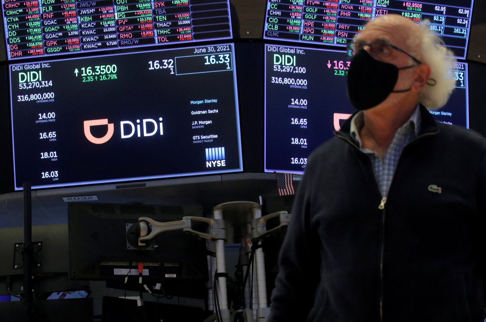 Traders work during the IPO for Chinese ride-hailing company Didi Global Inc on the New York Stock Exchange (NYSE) floor in New York City, U.S., June 30, 2021. (Reuters Photo)