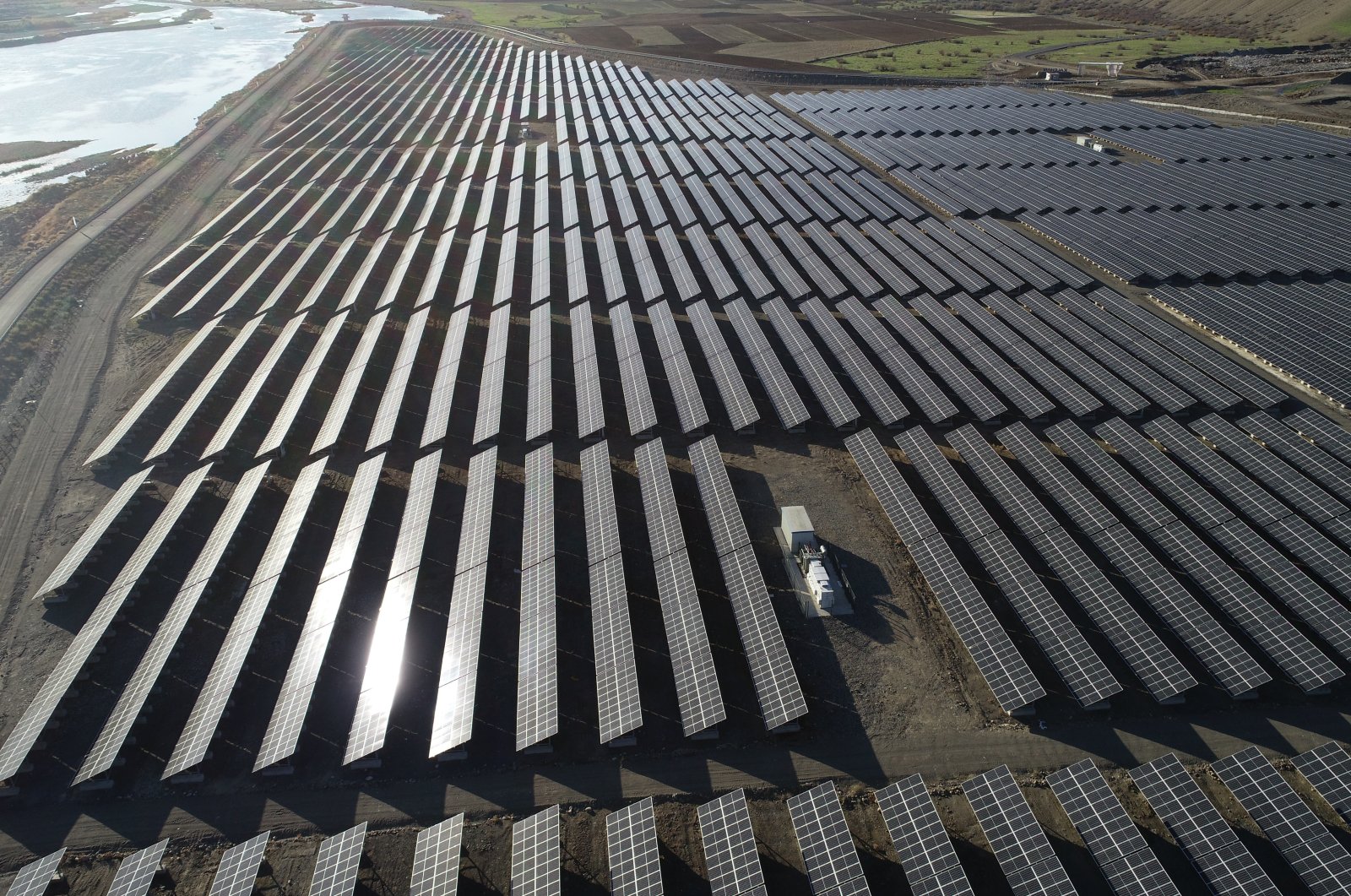 Solar panels are seen at a hybrid solar power plant in the eastern province of Bingöl, Turkey, Nov. 9, 2021. (AA Photo)