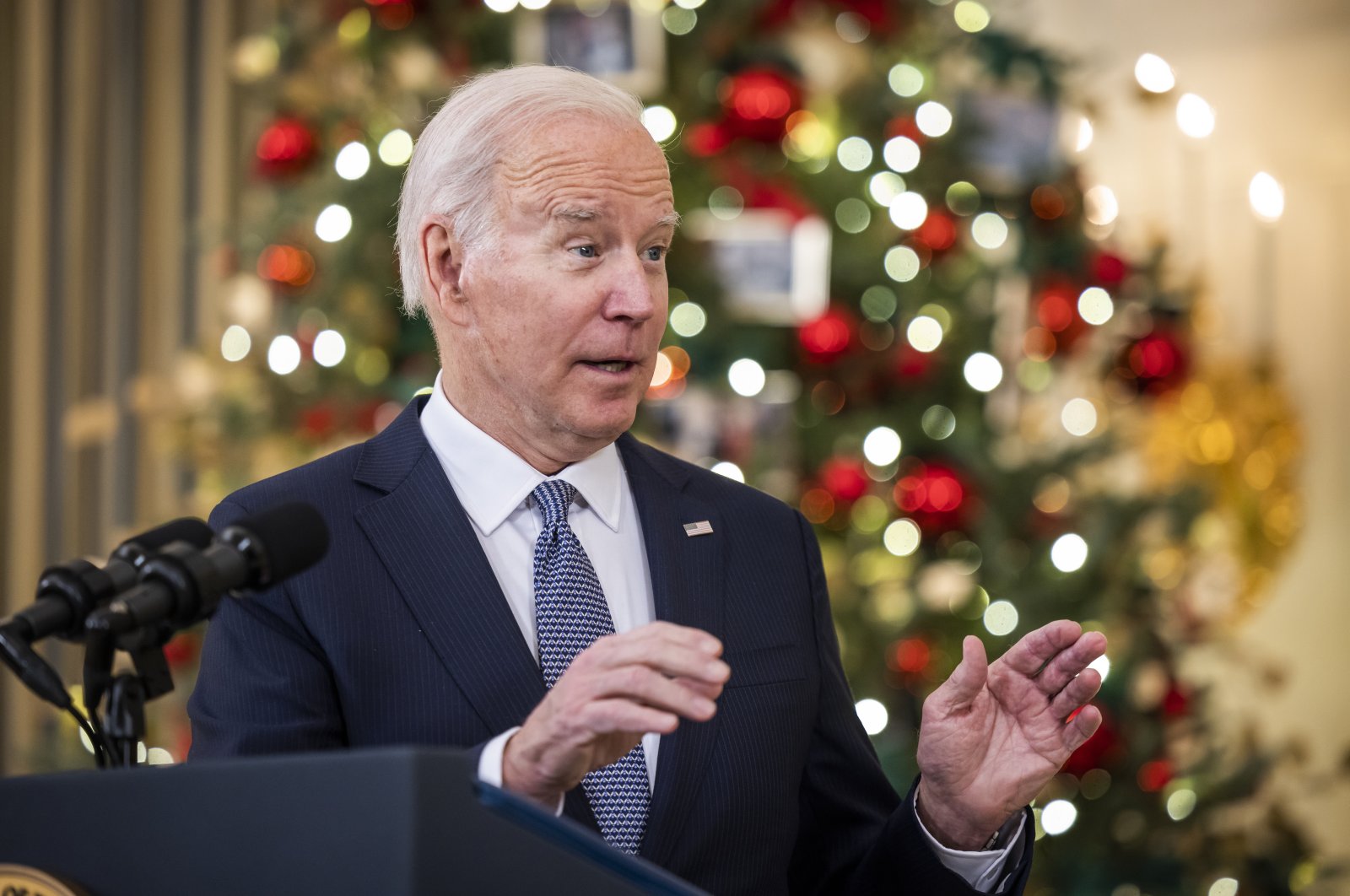 U.S. President Joe Biden speaks on the November jobs report in the State Dining Room of the White House in Washington, DC, U.S., Dec. 3, 2021. (EPA Photo)