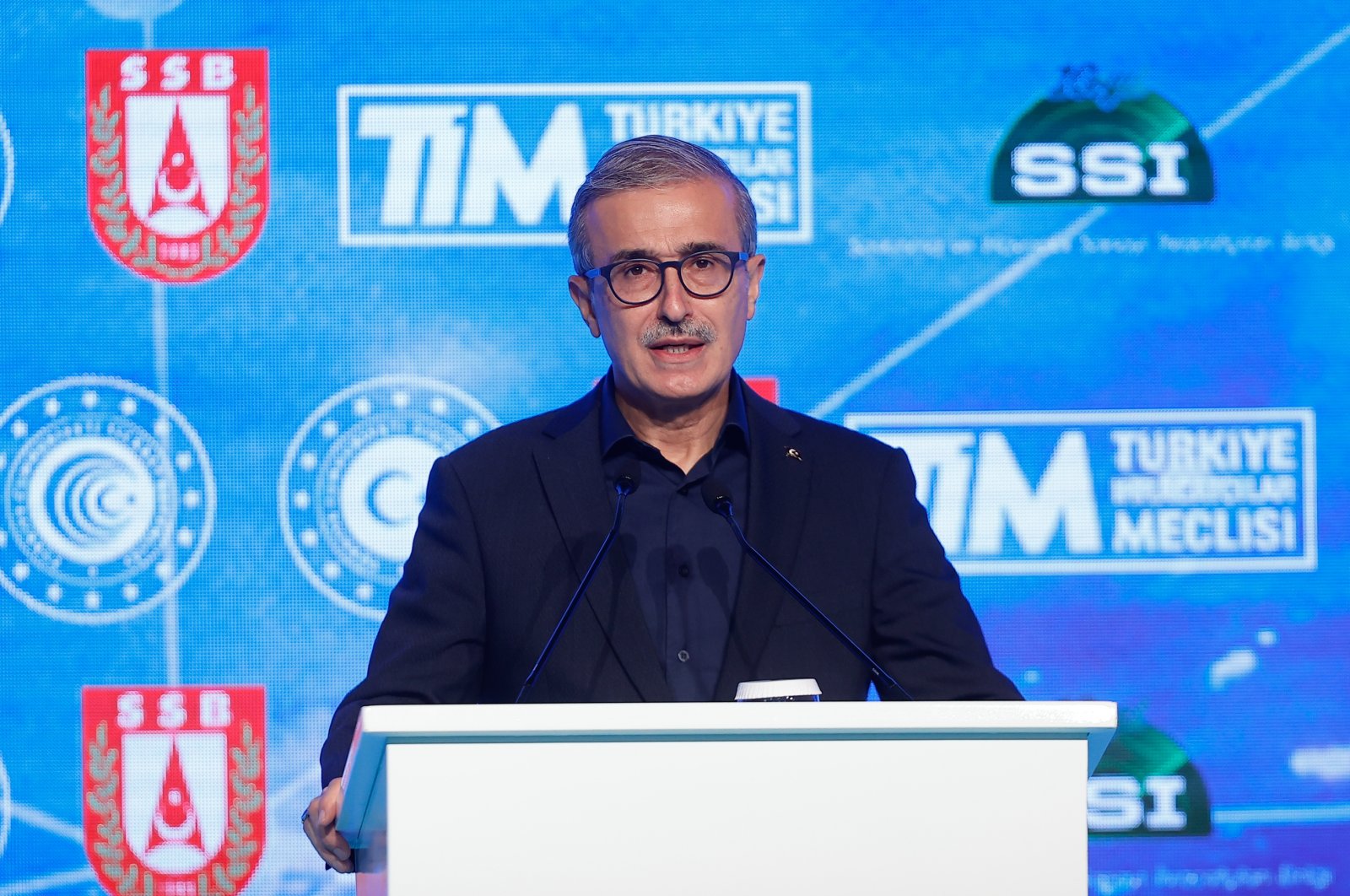 Presidency of Defense Industries (SSB) Chairperson Ismail Demir speaking at the Global Strategies in Defense and Aerospace Industry Conference in Antalya province, Turkey, Dec. 4, 2021 (AA Photo)