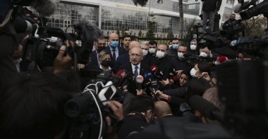 Kemal Kılıçdaroğlu, the leader of Turkey's main opposition Republican People's Party (CHP), speaks to the media outside the Turkish Statistics Institute (TurkStat) in the capital Ankara, Turkey, Dec. 3, 2021. (AP Photo)