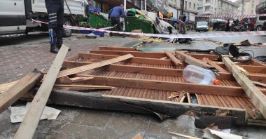 A view of pieces of a roof blown away by storms and fell on a victim in Istanbul, Turkey, Nov. 29, 2021. (AA PHOTO) 